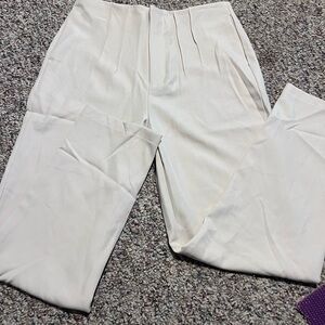Women’s Cream Tailored Dress Pants Minimalist Workwear Straight Leg Size Small